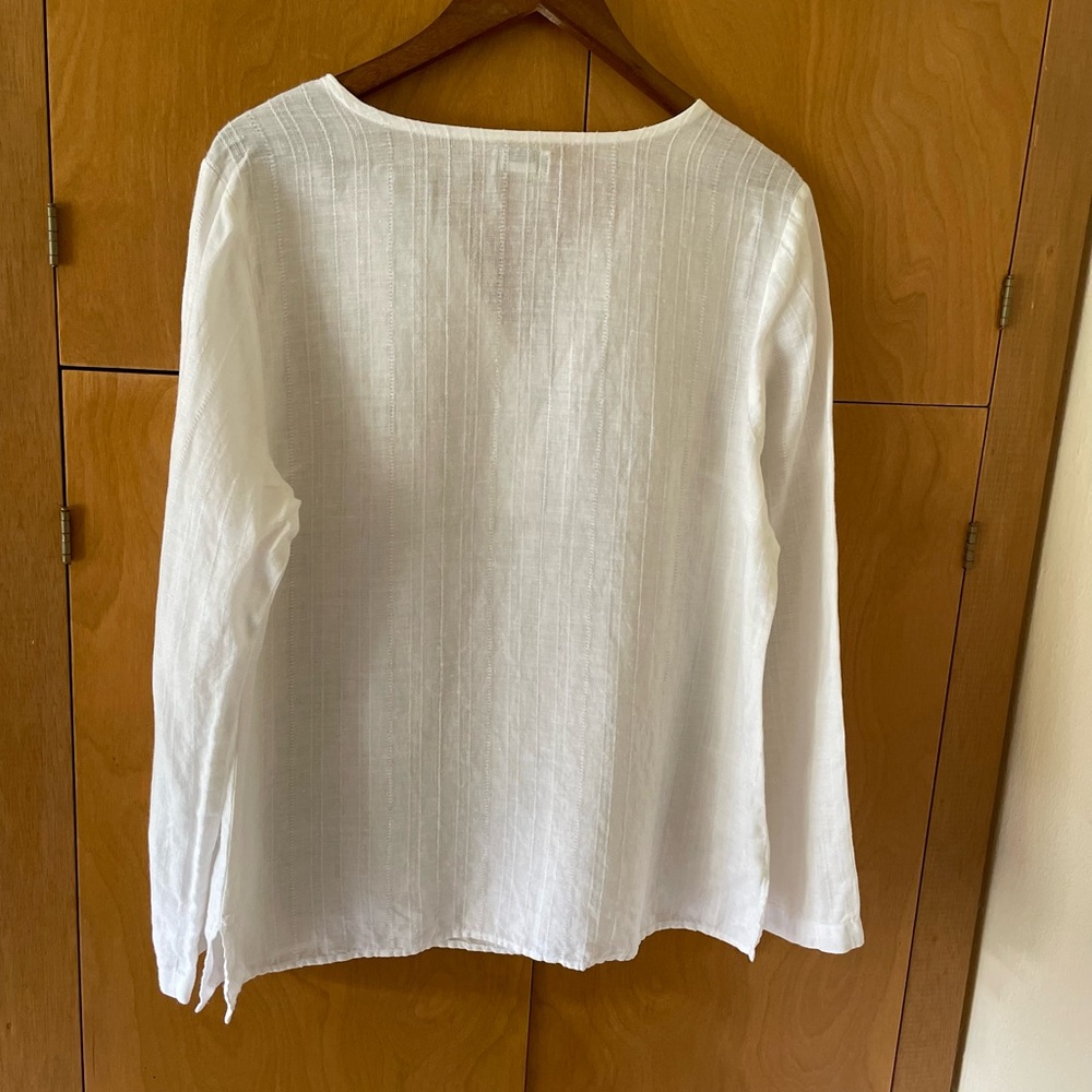 L.L. Bean 100% Linen Lagenlook Top. White Women's Size Large - Picture 3 of 15